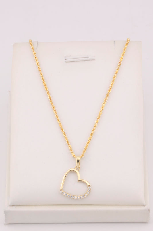 "CADENA PARA DAMA ESTILO LAZO CON DIJE DE CORAZON CON ZIRCONIA BLANCA. ORO 10K #775-3680"