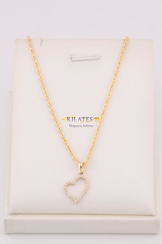 "CADENA PARA DAMA ESTILO LAZO CON DIJE DE CORAZON CON ZIRCONIA BLANCA. ORO 10K #775-3681"