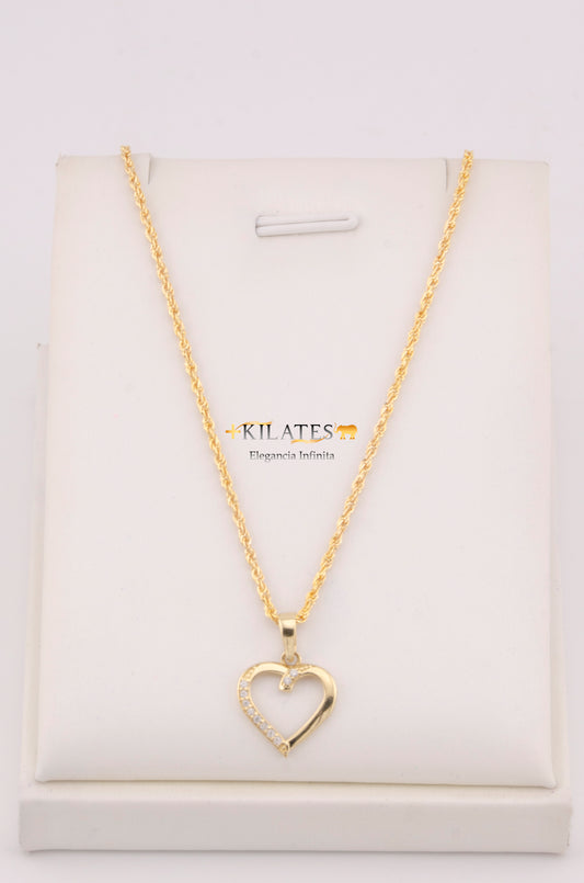 "CADENA PARA DAMA ESTILO LAZO CON DIJE DE CORAZON CON ZIRCONIA BLANCA. ORO 10K #775-3679"