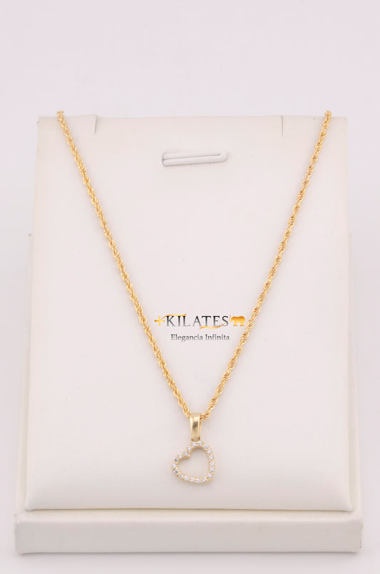 "CADENA PARA DAMA ESTILO LAZO CON DIJE DE CORAZON CON ZIRCONIA BLANCA. ORO 10K #775-3685"