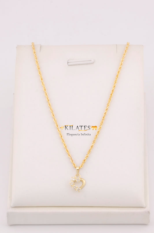 "CADENA PARA DAMA ESTILO LAZO CON DIJE DE CORAZON CON ZIRCONIA BLANCA. ORO 10K #775-3686"