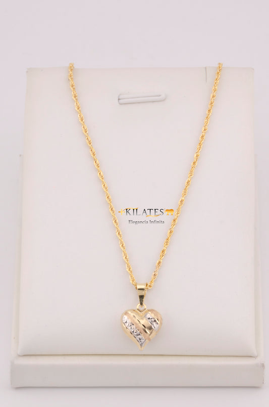"CADENA PARA DAMA ESTILO LAZO CON DIJE DE CORAZON 3 TONOS GRANDE. ORO 10K #775-3687"