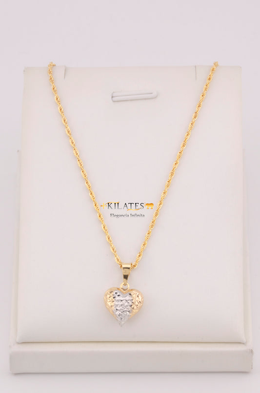 "CADENA PARA DAMA ESTILO LAZO CON DIJE DE CORAZON 3 TONOS GRANDE. ORO 10K #775-3689"