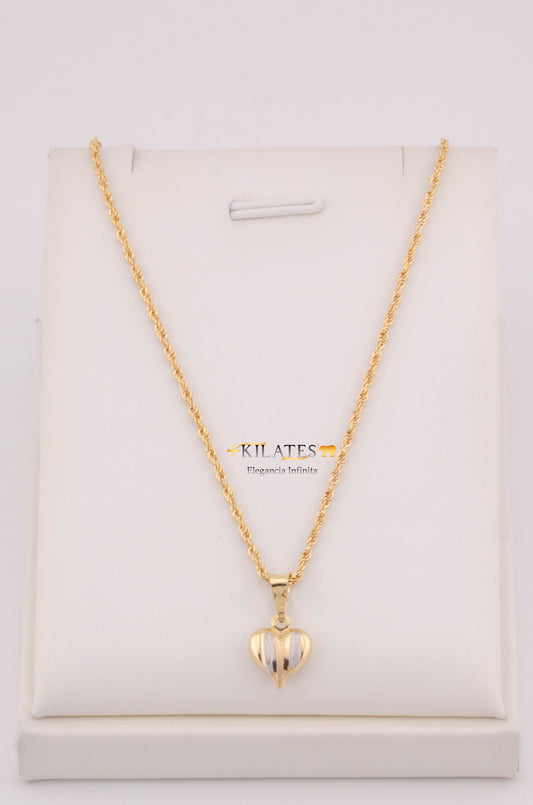 "CADENA PARA DAMA ESTILO LAZO CON DIJE DE CORAZON  3 TONOS. ORO 10K #775-3691"