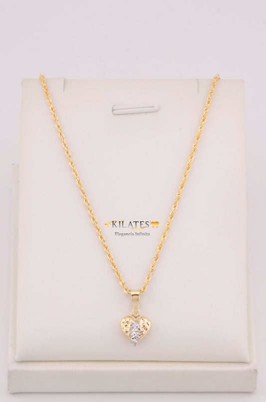 "CADENA PARA DAMA ESTILO LAZO CON DIJE DE CORAZON  3 TONOS PEQUEÑO. ORO 10K #775-3690"