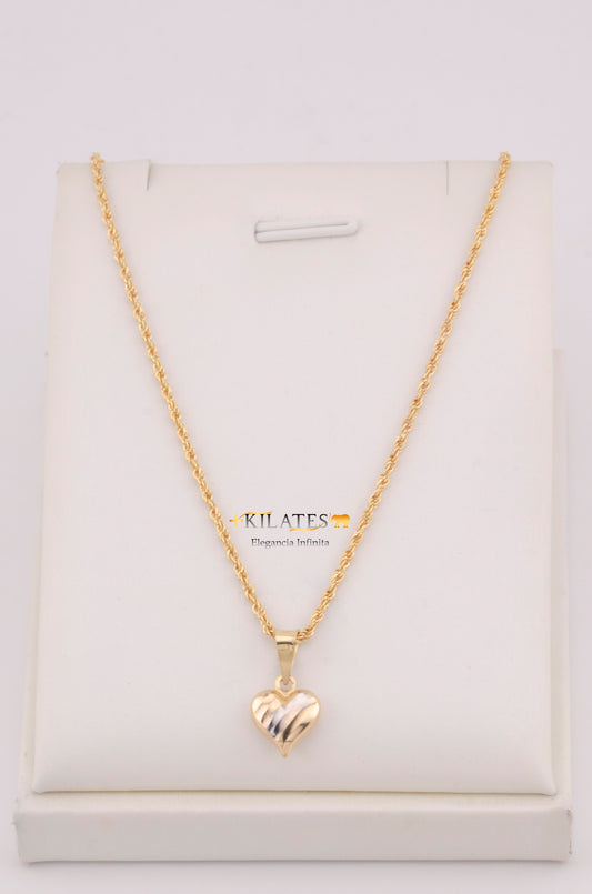 "CADENA PARA DAMA ESTILO LAZO CON DIJE DE CORAZON  3 TONOS. ORO 10K #775-3692"