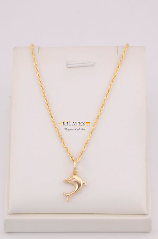 "CADENA PARA DAMA ESTILO LAZO CON DIJE DE DELFIN MEDIANO. ORO 10K #775-3697"