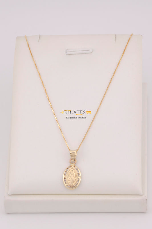 "CADENA PARA DAMA DE 50CM ESTILO FINITA CON DIJE OVALADO MEDIANO DE LA VIRGEN. ORO 10K #775-3729"