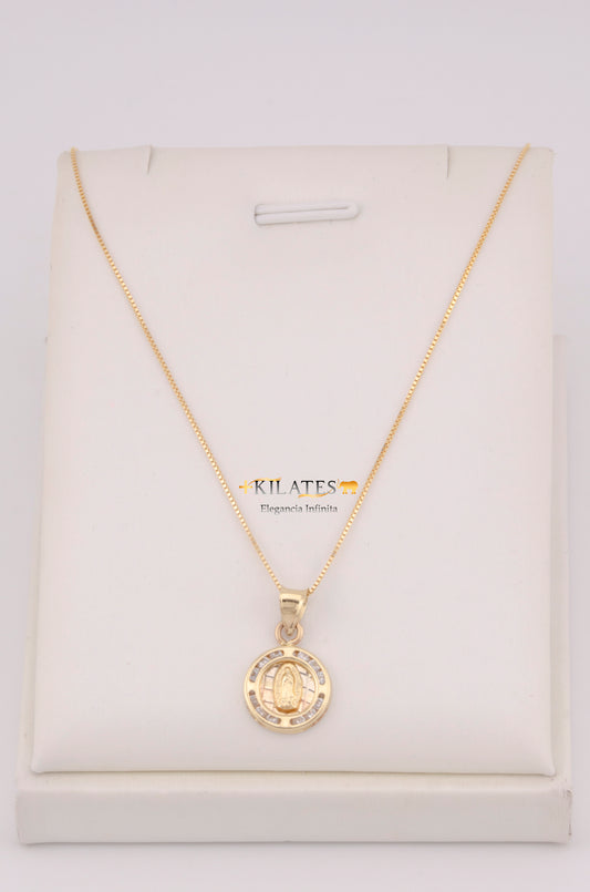 "CADENA PARA DAMA DE 50CM ESTILO FINITA CON DIJE REDONDO DE LA VIRGEN. ORO 10K #775-3731"