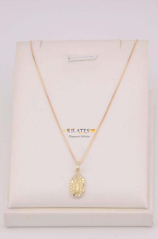 "CADENA PARA DAMA DE 50CM ESTILO FINITA CON DIJE DE DE LA VIRGEN CON ZIRCONIA TORNASOL. ORO 10K #775-3734"