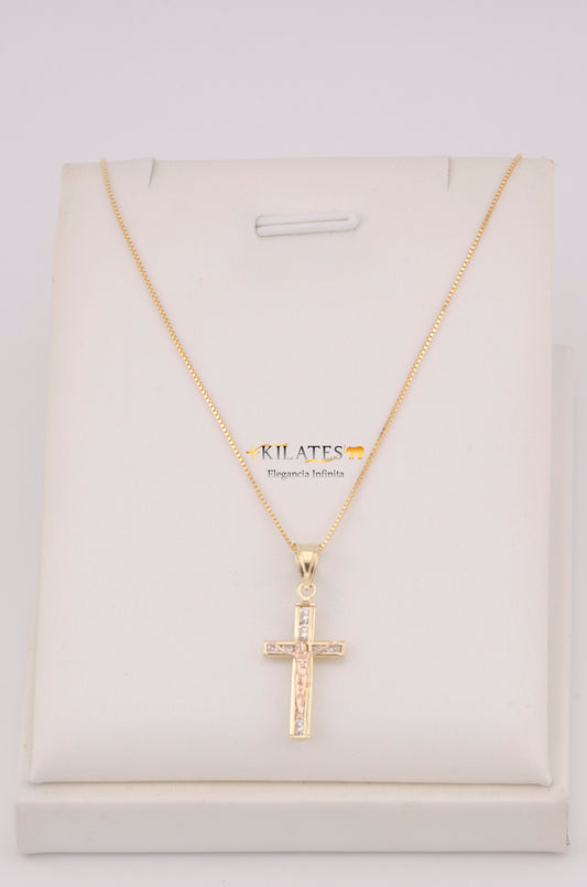"CADENA PARA DAMA DE 50CM ESTILO FINITA CON DIJE DE CRUZ CON JESUCRISTO. ORO 10K #775-3732"