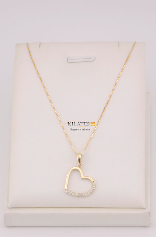 "CADENA PARA DAMA DE 50CM ESTILO FINITA CON DIJE DE CORAZON CON ZIRCONIA BLANCA. ORO 10K #775-3735"