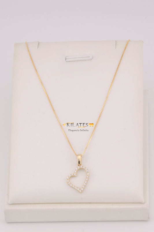 "CADENA PARA DAMA DE 50CM ESTILO FINITA CON DIJE DE CORAZON CON ZIRCONIA BLANCA. ORO 10K #775-3736"