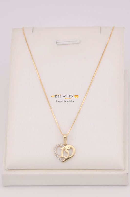 "CADENA PARA DAMA DE 50CM ESTILO FINITA CON DIJE DE 15 AÑOS. ORO 10K #775-3738"