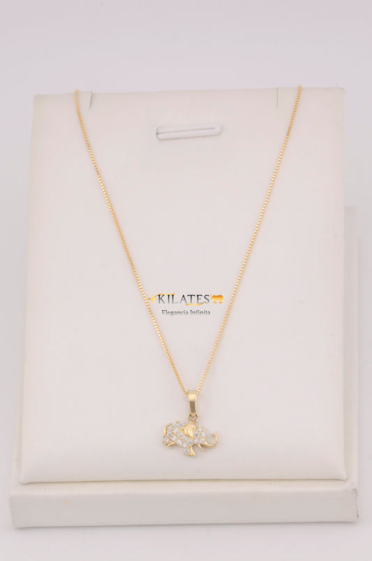 "CADENA PARA DAMA DE 50CM ESTILO FINITA CON DIJE DE ELEFANTE CON ZIRCONIA BLANCA. ORO 10K #775-3747"