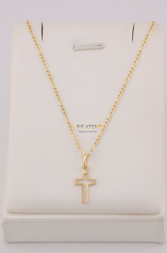 " CADENA PARA DAMA DE 50CM ESTILO 3+1 CON DIJE DIJE DE CRUZ. ORO 10K #775-3756"