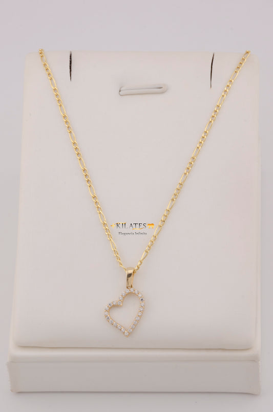 " CADENA PARA DAMA DE 50CM ESTILO 3+1 CON DIJE DIJE CORAZON CON ZIRCONIA BLANCA. ORO 10K #775-3757"