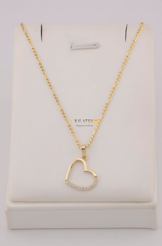 " CADENA PARA DAMA DE 50CM ESTILO 3+1 CON DIJE DIJE CORAZON CON ZIRCONIA BLANCA. ORO 10K #775-3758"