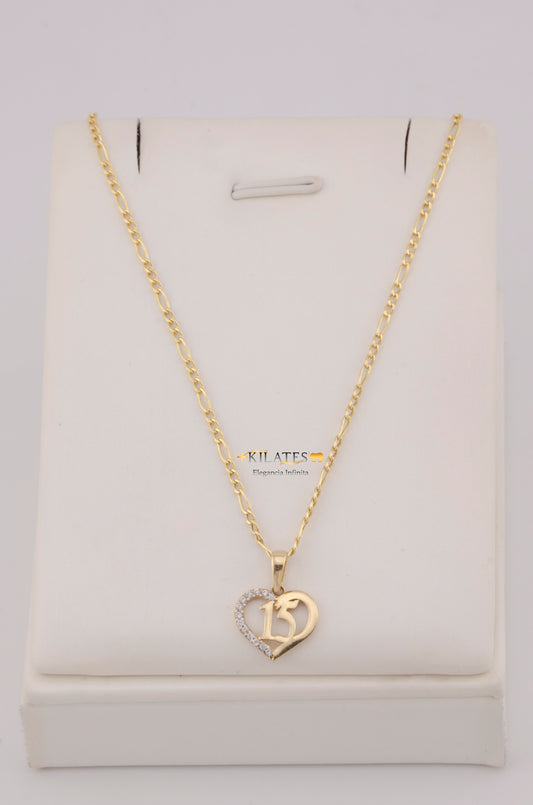 " CADENA PARA DAMA  DE 50CM ESTILO 3+1  CON DIJE DIJE CORAZON CON ZIRCONIA BLANCA. ORO 10K #775-3759"