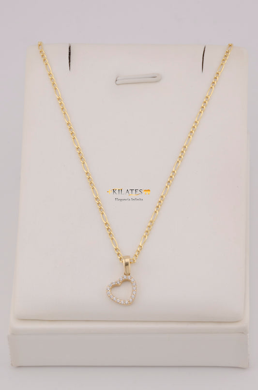 " CADENA PARA DAMA  DE 50CM ESTILO 3+1 CON DIJE DIJE CORAZON CON ZIRCONIA BLANCA. ORO 10K #775-3761"