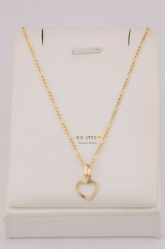 " CADENA PARA DAMA DE 50CM ESTILO 3+1 CON DIJE DIJE CORAZON DORADO. ORO 10K #775-3762"