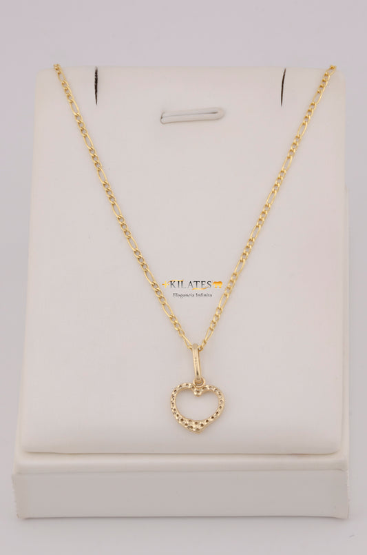 " CADENA PARA DAMA DE 50CM ESTILO 3+1 CON DIJE DIJE CORAZON DORADO. ORO 10K #775-3763"