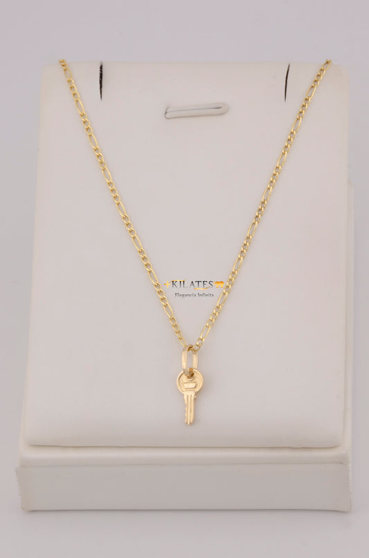 " CADENA PARA DAMA  DE 50CM ESTILO 3+1 CON DIJE DIJE  DE LLAVE. ORO 10K #775-3765"