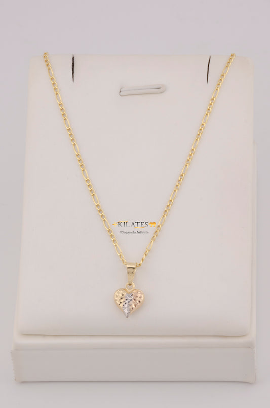 " CADENA PARA DAMA DE 50CM ESTILO 3+1 CON DIJE DE CORAZON 3 TONOS PEQUEÑO. ORO 10K #775-3766"