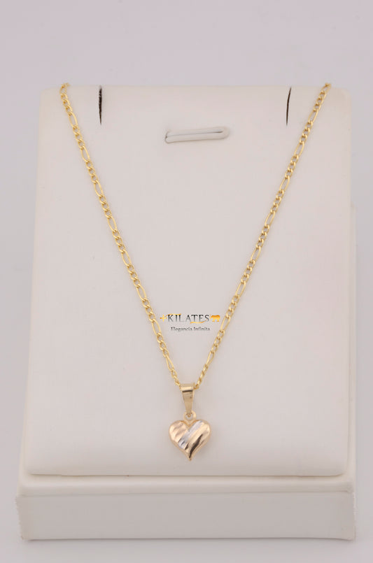 " CADENA PARA DAMA DE 50CM ESTILO 3+1 CON DIJE DE CORAZON 3 TONOS PEQUEÑO. ORO 10K #775-3768"