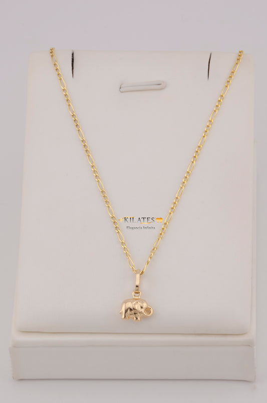 " CADENA PARA DAMA DE 50CM ESTILO 3+1 CON DIJE DE ELEFANTE PEQUEÑO. ORO 10K #775-3770"