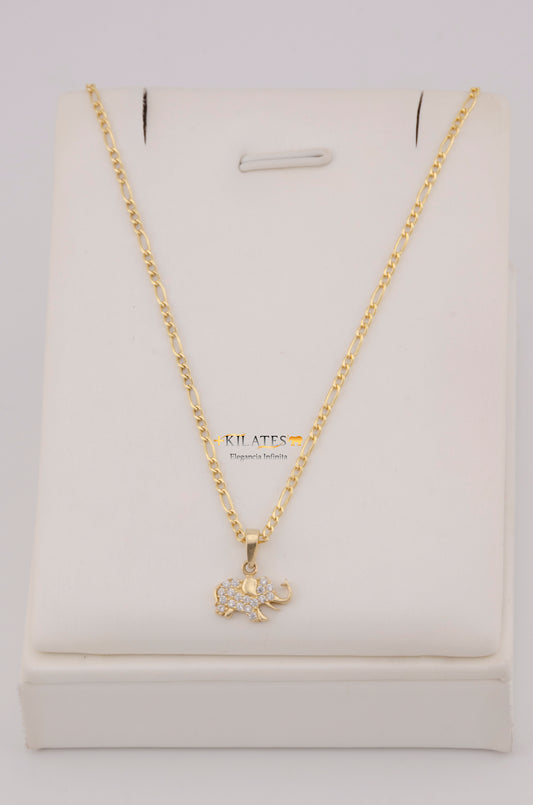 " CADENA PARA DAMA DE 50CM ESTILO 3+1 CON DIJE DE ELEFANTE CON ZIRCONIA BLANCA. ORO 10K #775-3771"