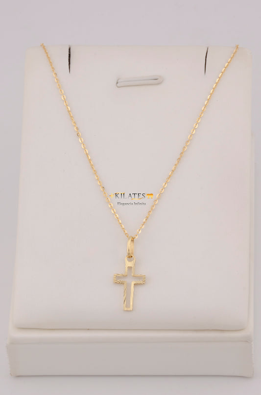 " CADENA PARA DAMA  DE 50CM ESTILO CUADRADA SOLIDA CON DIJE  DE  CRUZ. ORO 10K #775-3777"