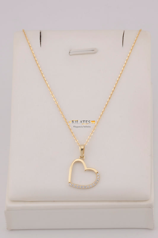 " CADENA PARA DAMA  DE 50CM ESTILO CUADRADA SOLIDA CON DIJE  DE  CORAZON CON ZIRCONIA BLANCA. ORO 10K #775-3778"
