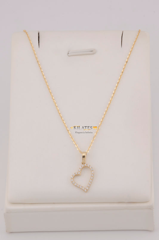 " CADENA PARA DAMA DE 50CM ESTILO CUADRADA SOLIDA CON DIJE DE CORAZON CON ZIRCONIA BLANCA. ORO 10K #775-3779"