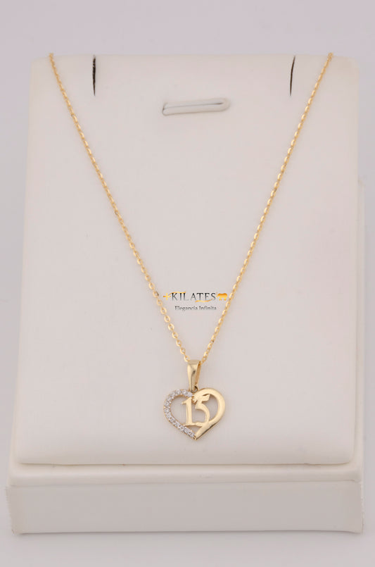 " CADENA PARA DAMA  DE 50CM ESTILO CUADRADA SOLIDA CON DIJE  DE 15 AÑOS. ORO 10K #775-3780"