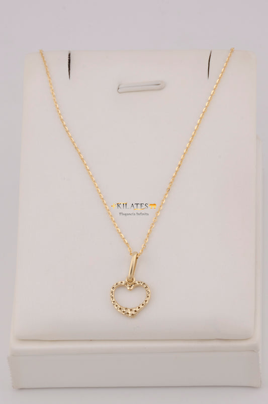 " CADENA PARA DAMA  DE 50CM ESTILO CUADRADA SOLIDA CON DIJE DE CORAZON DORADO. ORO 10K #775-3781"