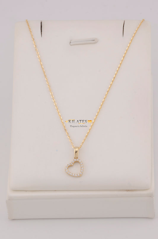 " CADENA PARA DAMA  DE 50CM ESTILO CUADRADA SOLIDA CON DIJE  DE  CORAZON CON ZIRCONIA BLANCA. ORO 10K #775-3782"