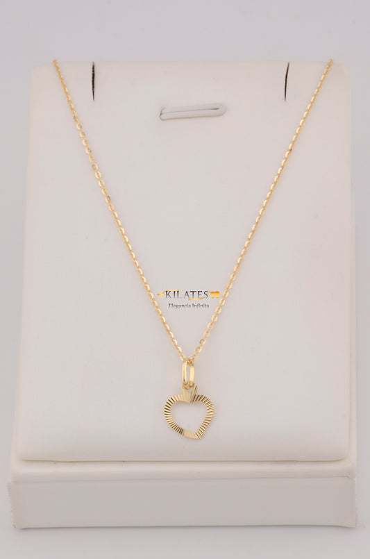 " CADENA PARA DAMA  DE 50CM ESTILO CUADRADA SOLIDA CON  DIJE DE  CORAZON DORADO. ORO 10K #775-3783"