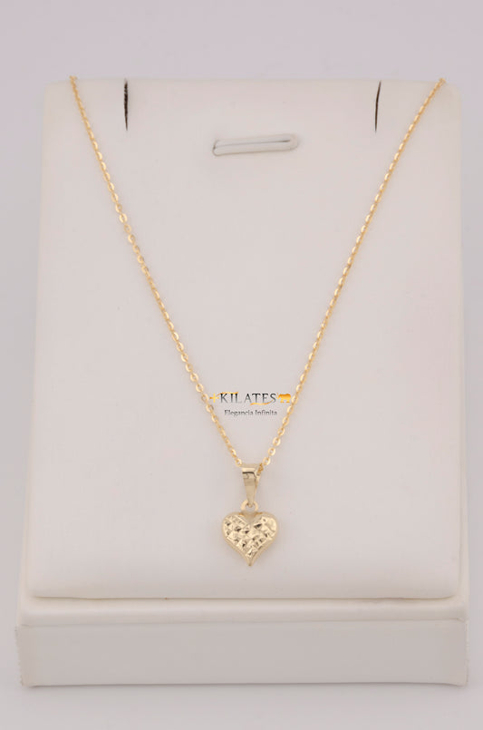 " CADENA PARA DAMA  DE 50CM ESTILO CUADRADA SOLIDA CON DIJE DE CORAZON DORADO PEQUEÑO. ORO 10K #775-3787"