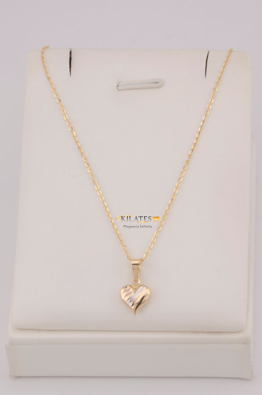 " CADENA PARA DAMA  DE 50CM ESTILO CUADRADA SOLIDA CON DIJE DE CORAZON 3 TONOS PEQUEÑO. ORO 10K #775-3788"