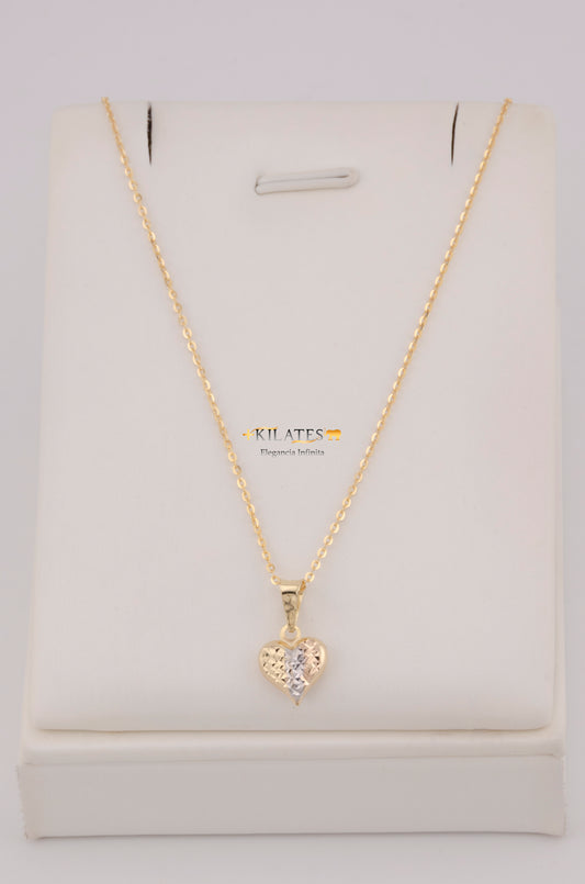 " CADENA PARA DAMA DE 50CM ESTILO CUADRADA SOLIDA CON DIJE DE CORAZON DORADO PEQUEÑO. ORO 10K #775-3789"