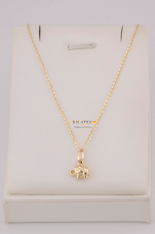 " CADENA PARA DAMA  DE 50CM ESTILO CUADRADA SOLIDA CON DIJE DE ELEFANTE PEQUEÑO. ORO 10K #775-3790"