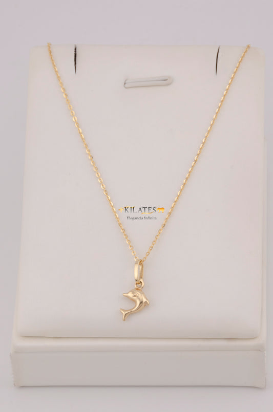 " CADENA PARA DAMA  DE 50CM ESTILO CUADRADA SOLIDA CON DIJE DE DELFIN PEQUEÑO. ORO 10K #775-3791"