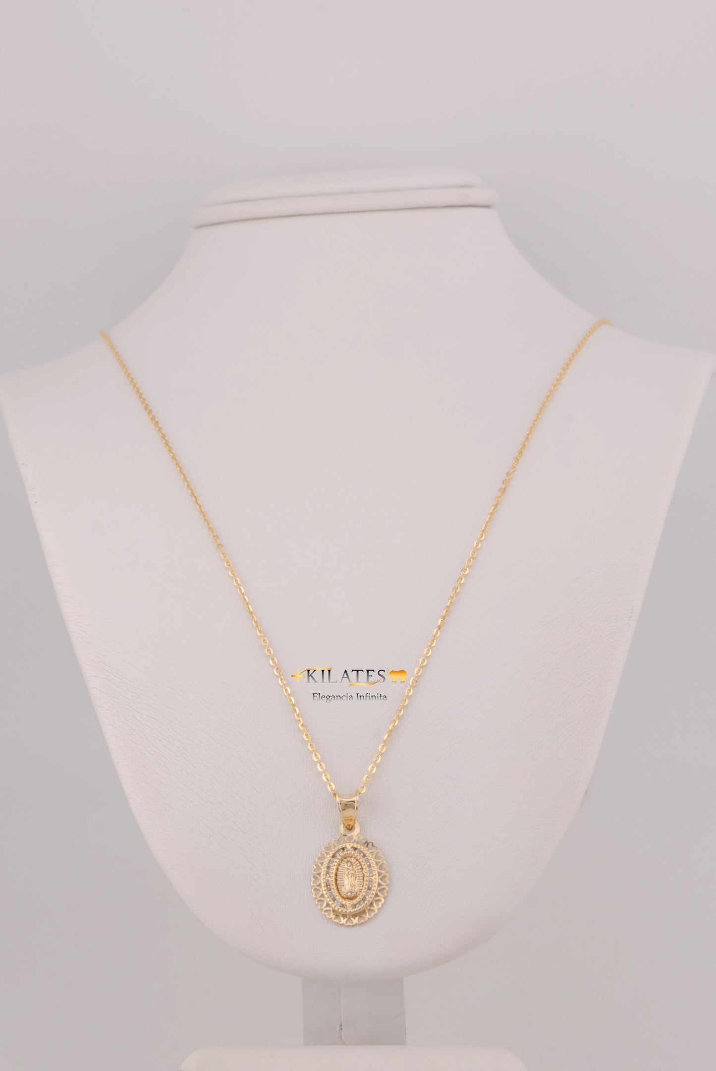 "CADENA PARA DAMA ESTILO CUADRADA SOLIDA CON PLACA DE LA VIRGEN. ORO 10K #775-3808"