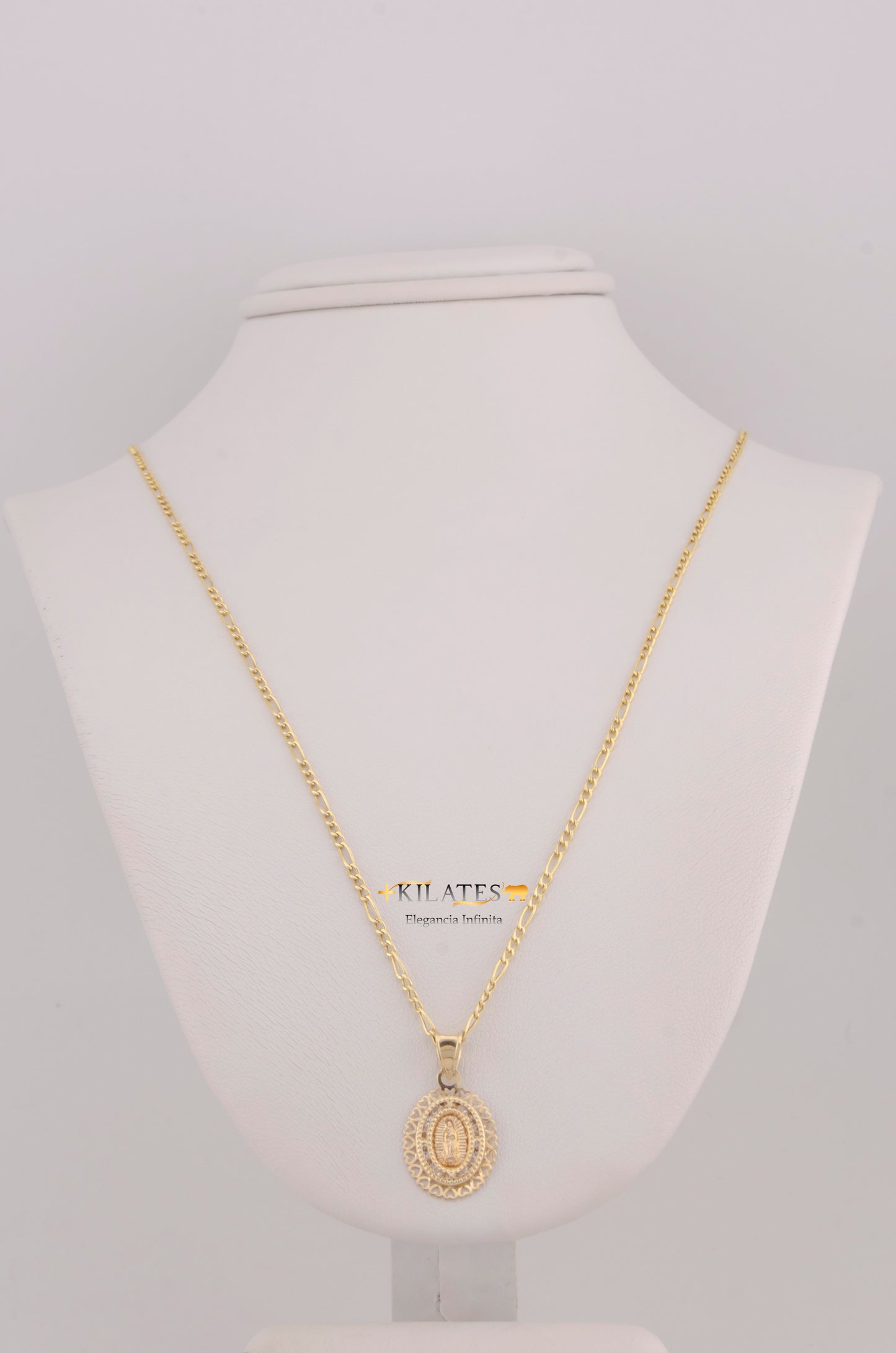 "CADENA PARA DAMA ESTILO 3+1  CON PLACA DE LA VIRGEN. ORO 10K #775-3813"