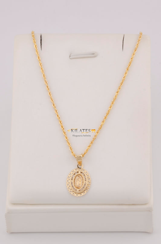 "SET DE CADENA ESTILO LAZO DE 50CM PARA DAMA  CON DIJE Y ARETES DE CORAZON CON  ZIRCONIA BLANCA. ORO 10K #775-3799"