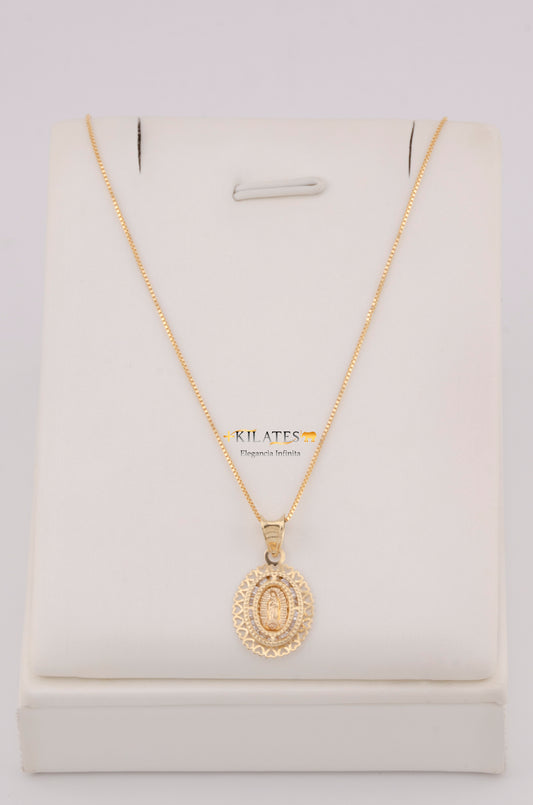 "CADENA PARA DAMA ESTILO FINITA CON PLACA DE LA VIRGEN. ORO 10K #775-3805"