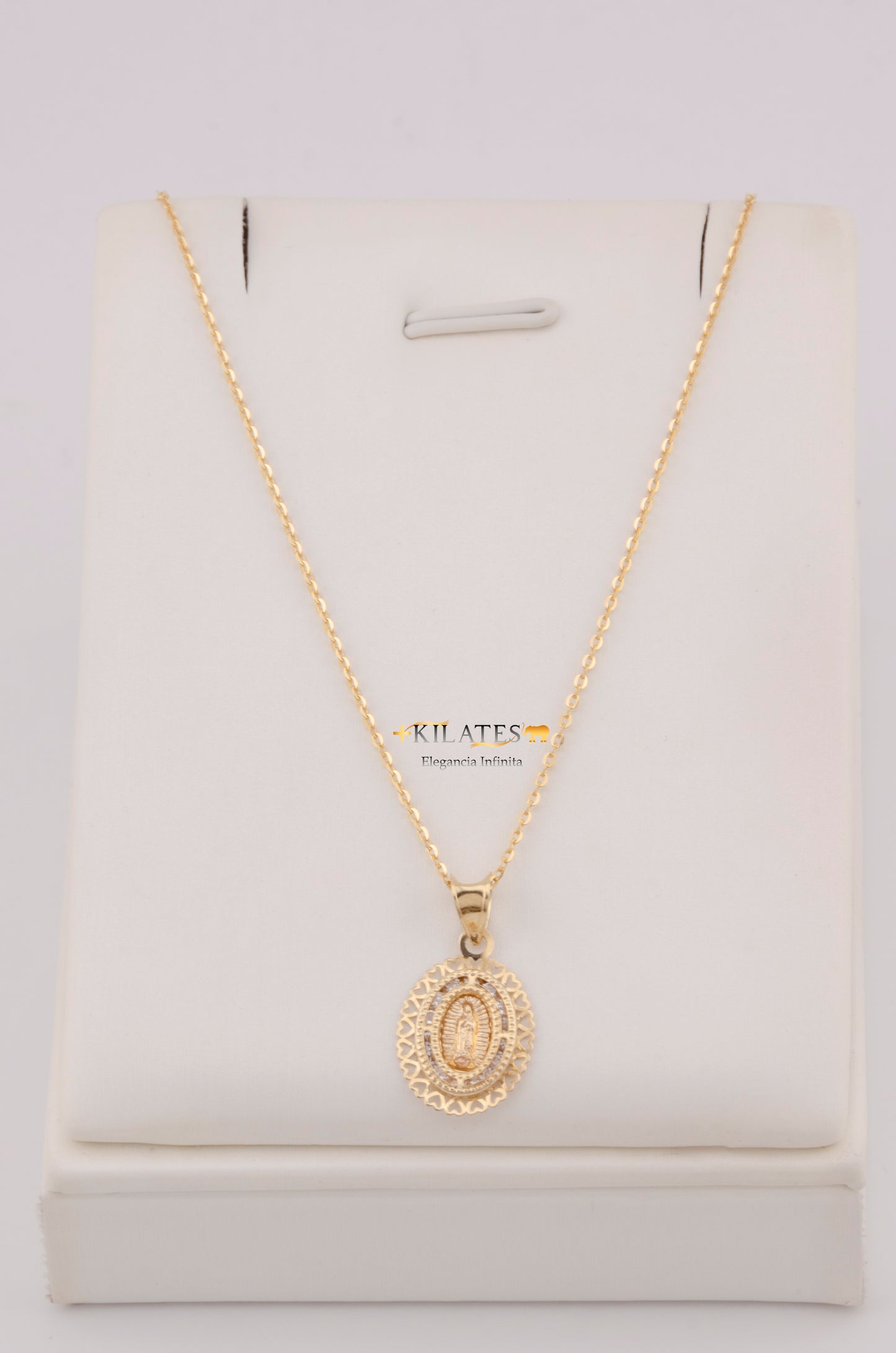 "CADENA PARA DAMA ESTILO CUADRADA SOLIDA CON PLACA DE LA VIRGEN. ORO 10K #775-3808"