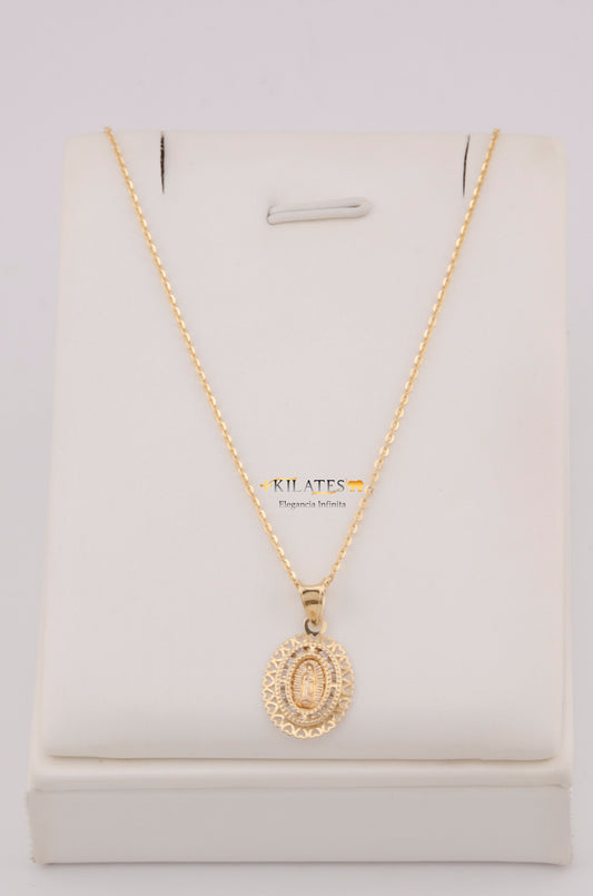 "CADENA PARA DAMA ESTILO CUADRADA SOLIDA CON PLACA DE LA VIRGEN. ORO 10K #775-3808"