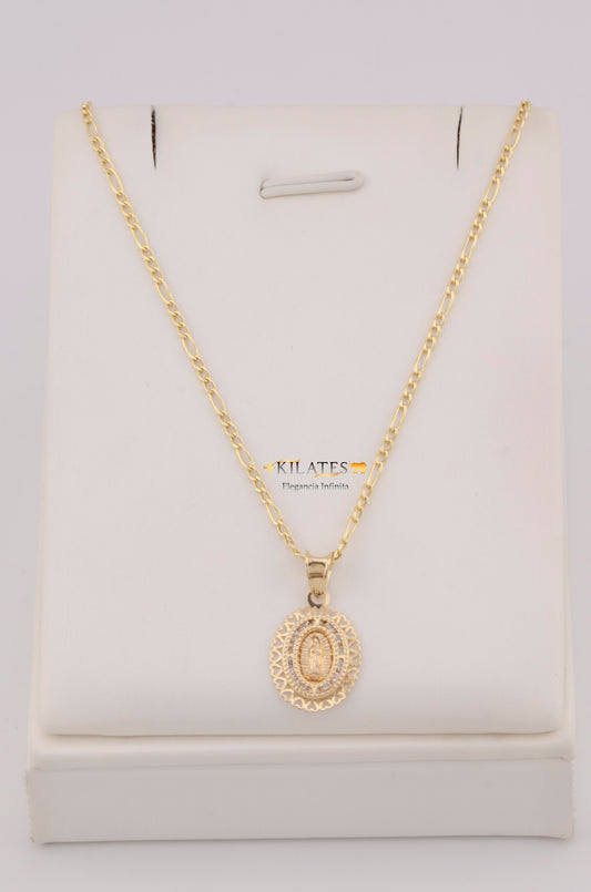 "CADENA PARA DAMA ESTILO 3+1  CON PLACA DE LA VIRGEN. ORO 10K #775-3813"